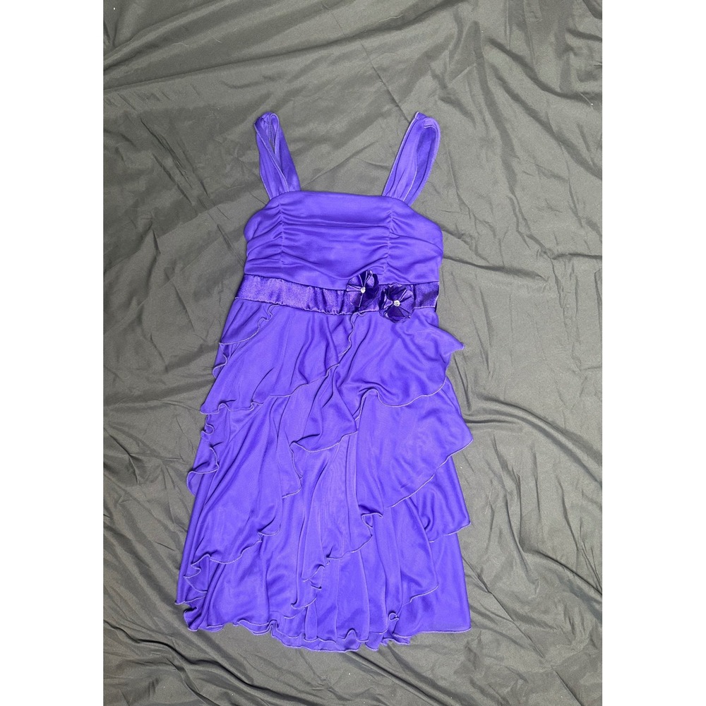 Amy Byer Girls Purple Ruffle Tiered Party Dress Floral Waist Size 8 Sleeveless